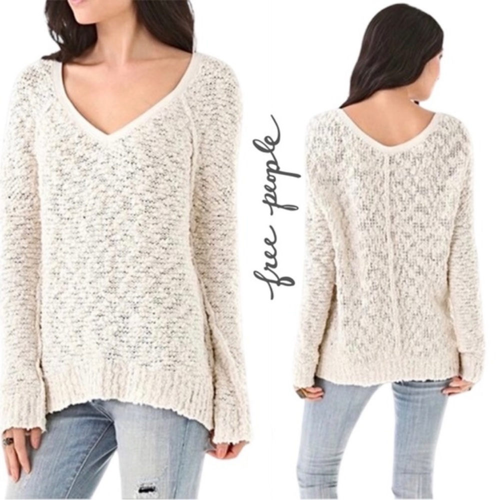 Free‎ People Songbird Chunky Popcorn Boucle Loose Knit Sweater Sz medium boho